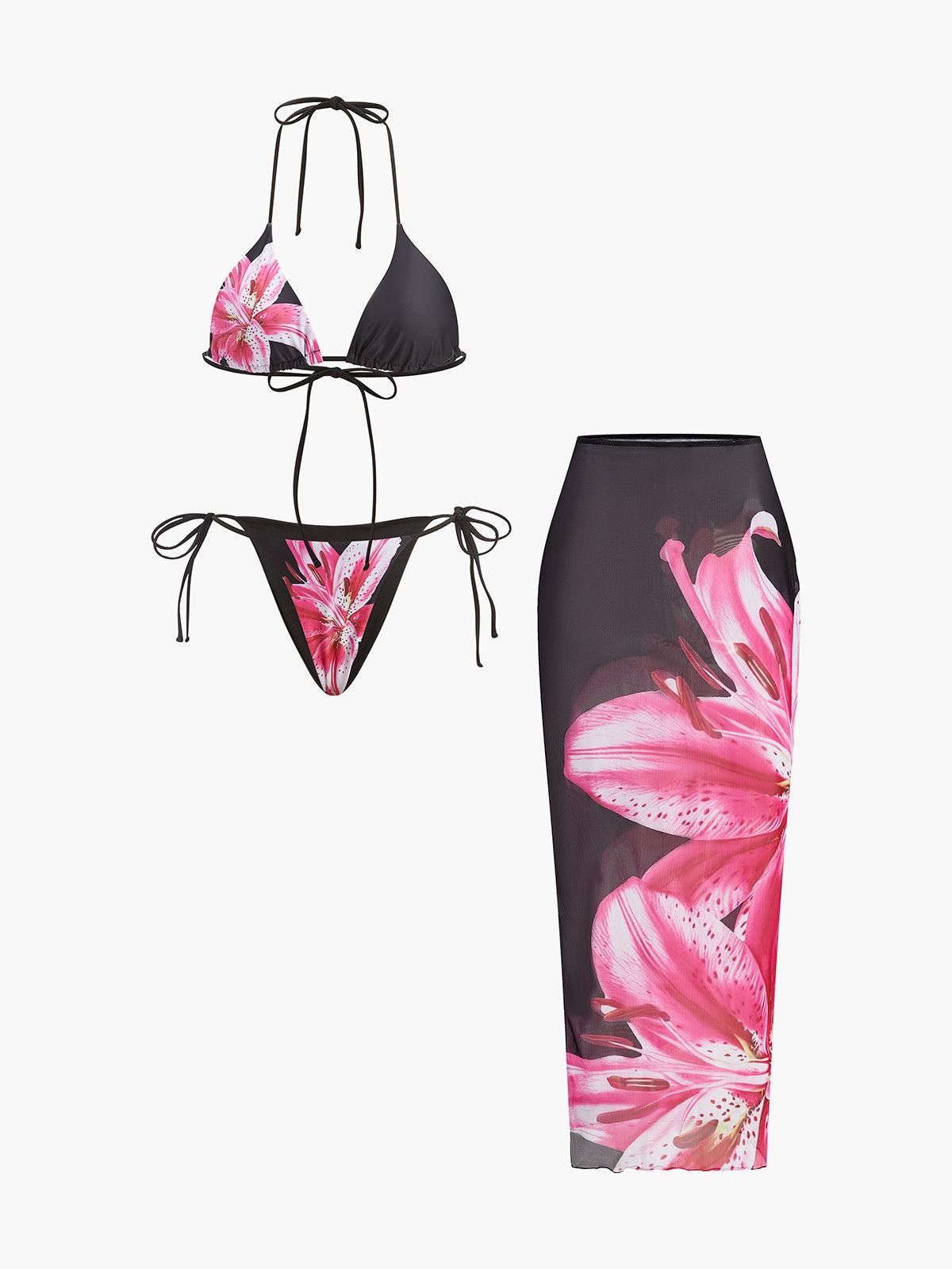 Fiona | Floral Print Bikini Set with Mesh Skirt