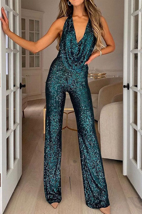 Holly | Black Sequin Women's Jumpsuit