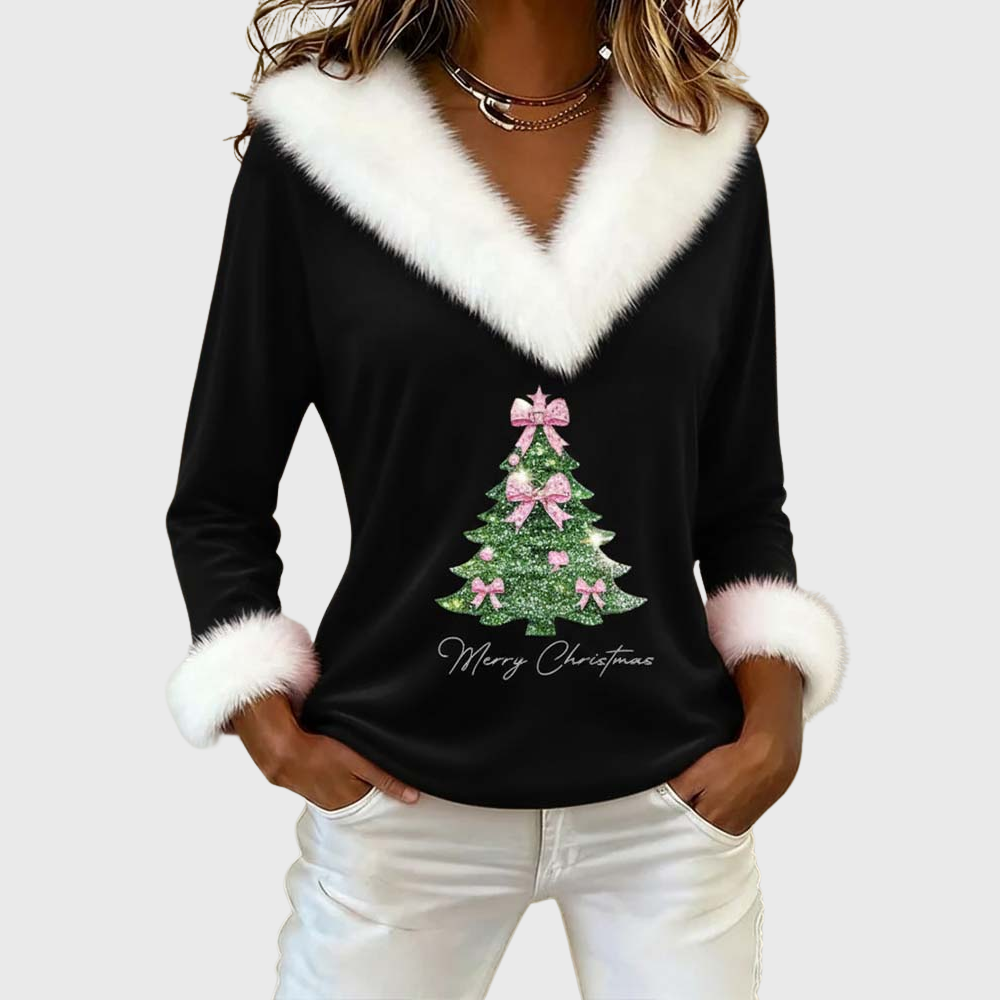 Lara | Festive Women's Blouse with Fur Collar